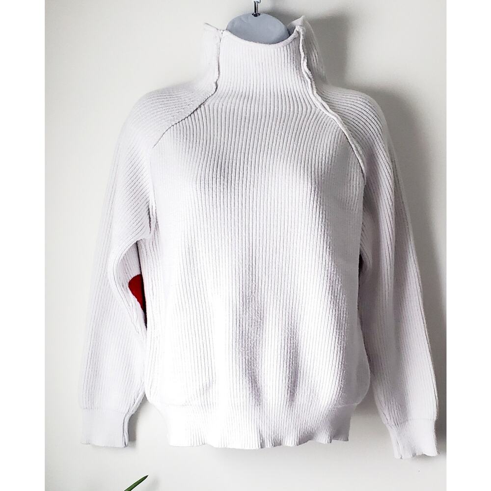 😺 ChicWish Womens Off White Mock Neck Heart Sweater Size Large Boho